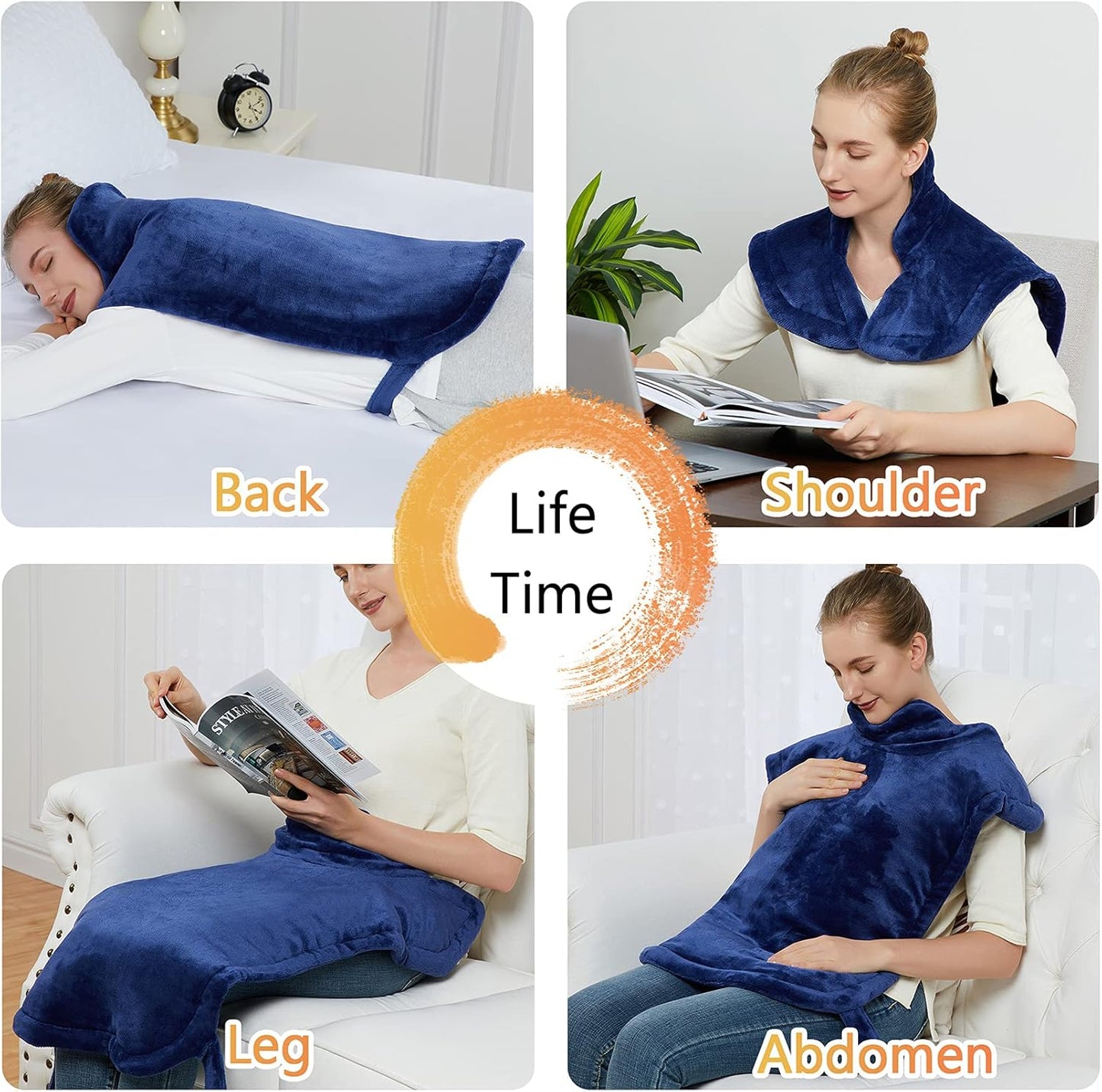 CAROMIO Heating Pad for Neck and Shoulders Back Pain Relief, Electric Weighted Heating Pads with Auto Shut Off Large, Full Body Back Heat Pad Fast Heating, 4 Temperature Settings (Navy Blue, 33"x22")
