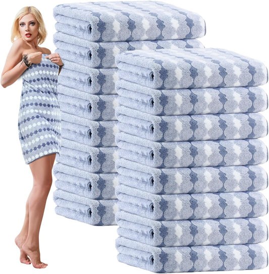 16 Pack Microfiber Bath Towels Bulk 27'' x 60'' Oversized Size Bath Towel Highly Absorbent Extra Large Soft Drying for Shower Beach Salon Winter Sport Spa Gym (Cone,Blue)