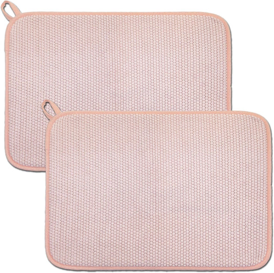 Pink Dish Drying Mats for Kitchen Counter, 2 Pack Dish Drying Mat Drying Pad, Dish Rack Drainer Mat, Pink Kitchen Accessories(Pink-1)