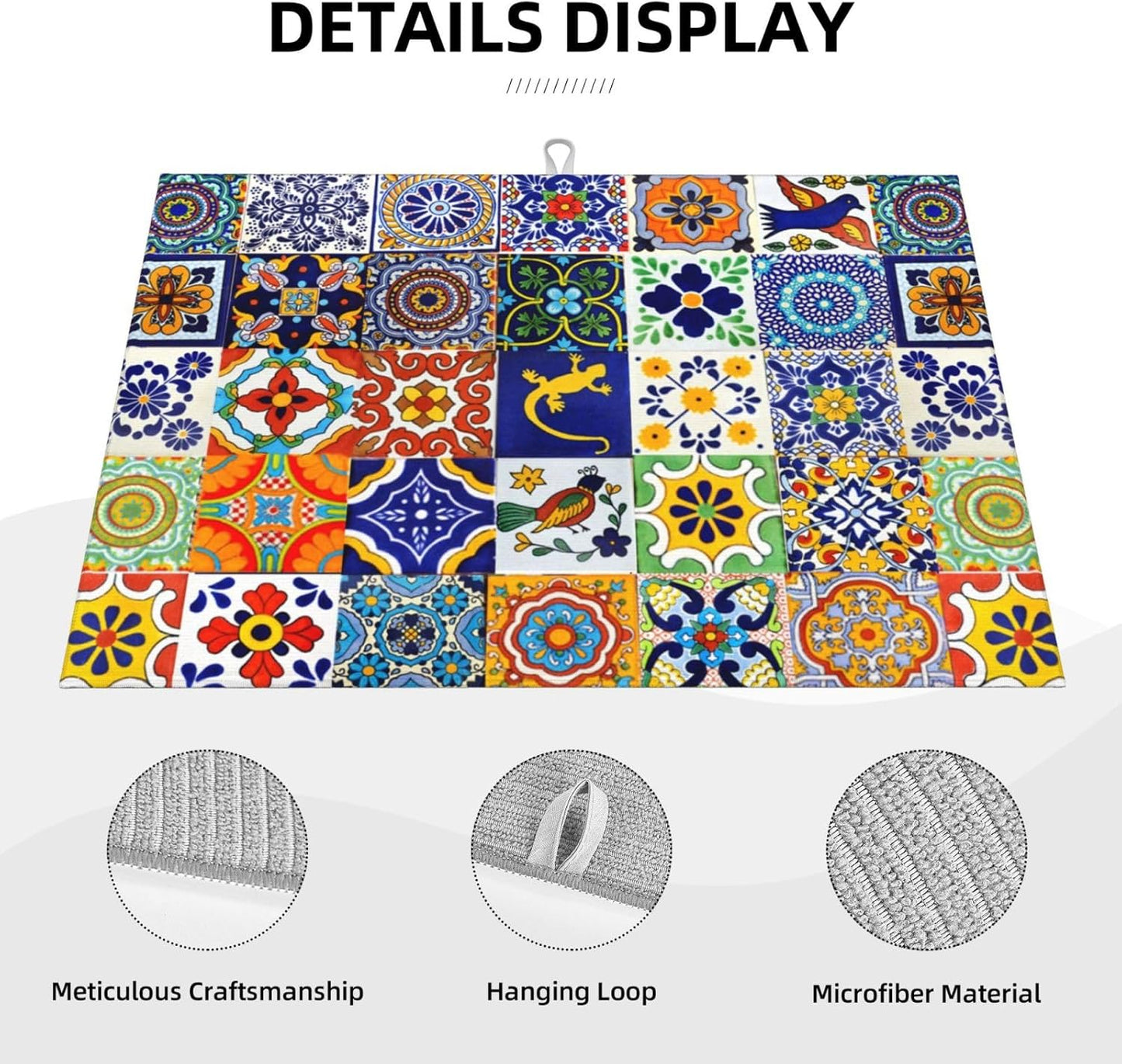 Mexican Tilt Dish Drying Mat For Kitchen Counter Absorbent Large Kitchen Fast Dry Pad Reusable Washable Protector Rack Large Mat 18 X 24