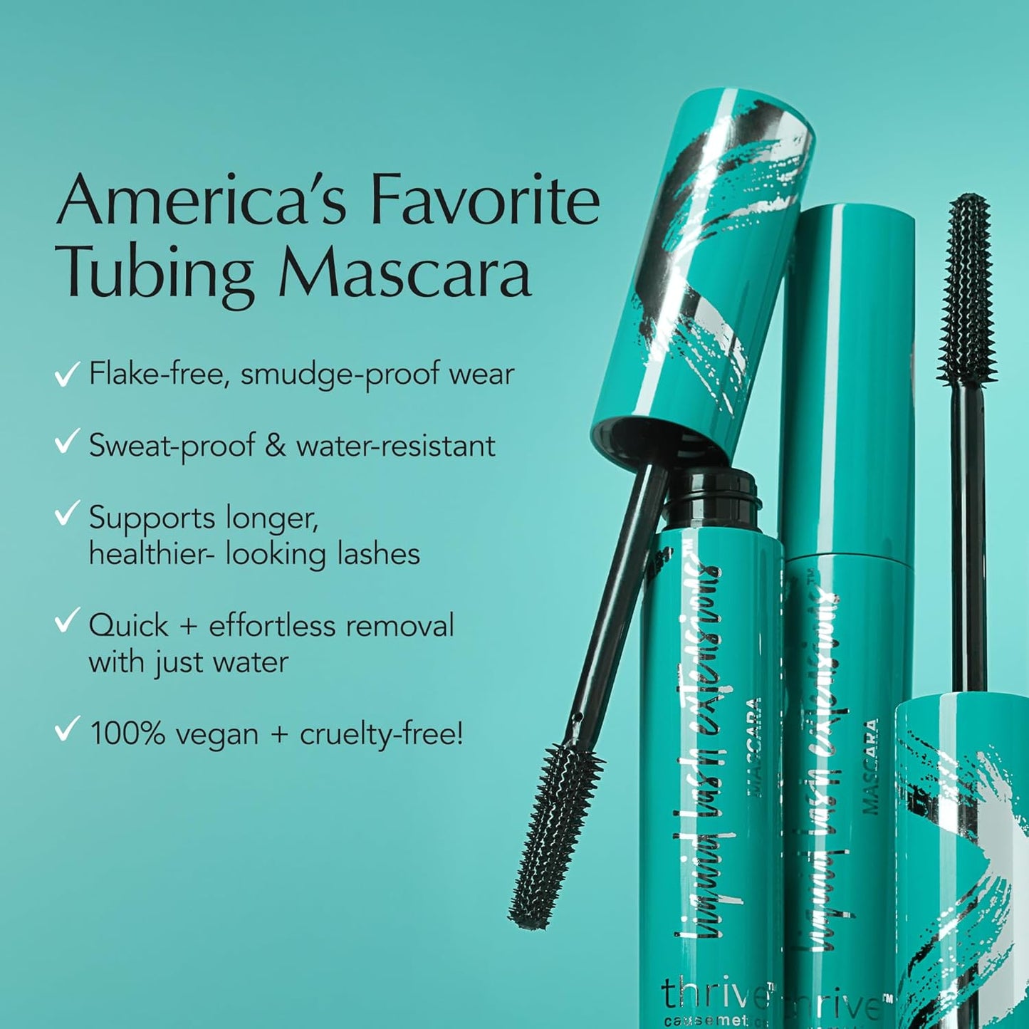 Thrive Causemetics Liquid Lash Extensions Mascara, Tubing Thrive Mascara Lengthening, Volumizing & Curling, Smudge Proof, Washable, No Clumping or Flaking, Vegan & Cruelty Free, Nola (Deep Blue)
