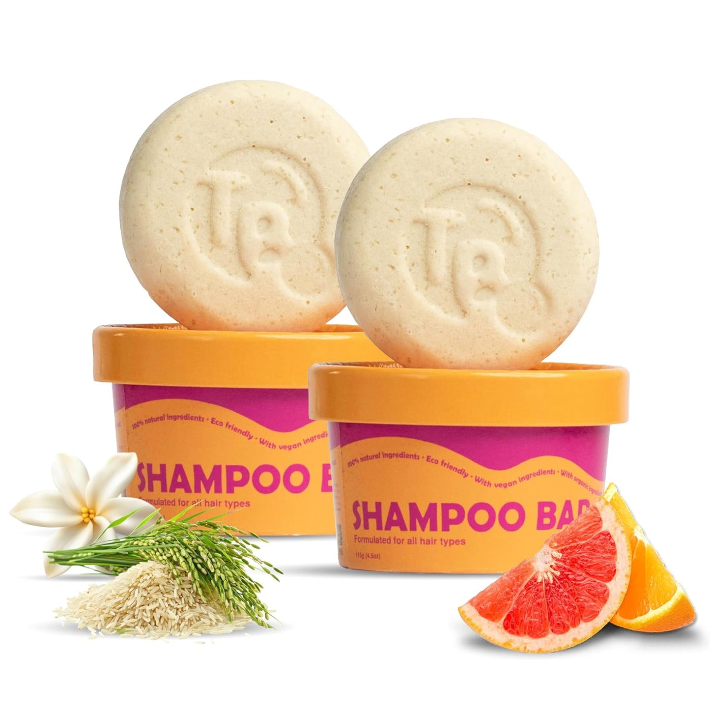 Vitamin B5 + Citrus Essential Oils Shampoo Bar – Dry shampoo for Hair Care - Women & Men – Strengthens Damaged Hair – Natural, Paraben & Sulfate-Free – All Hair Types – Made in USA – 4.5oz (Pack of 2)