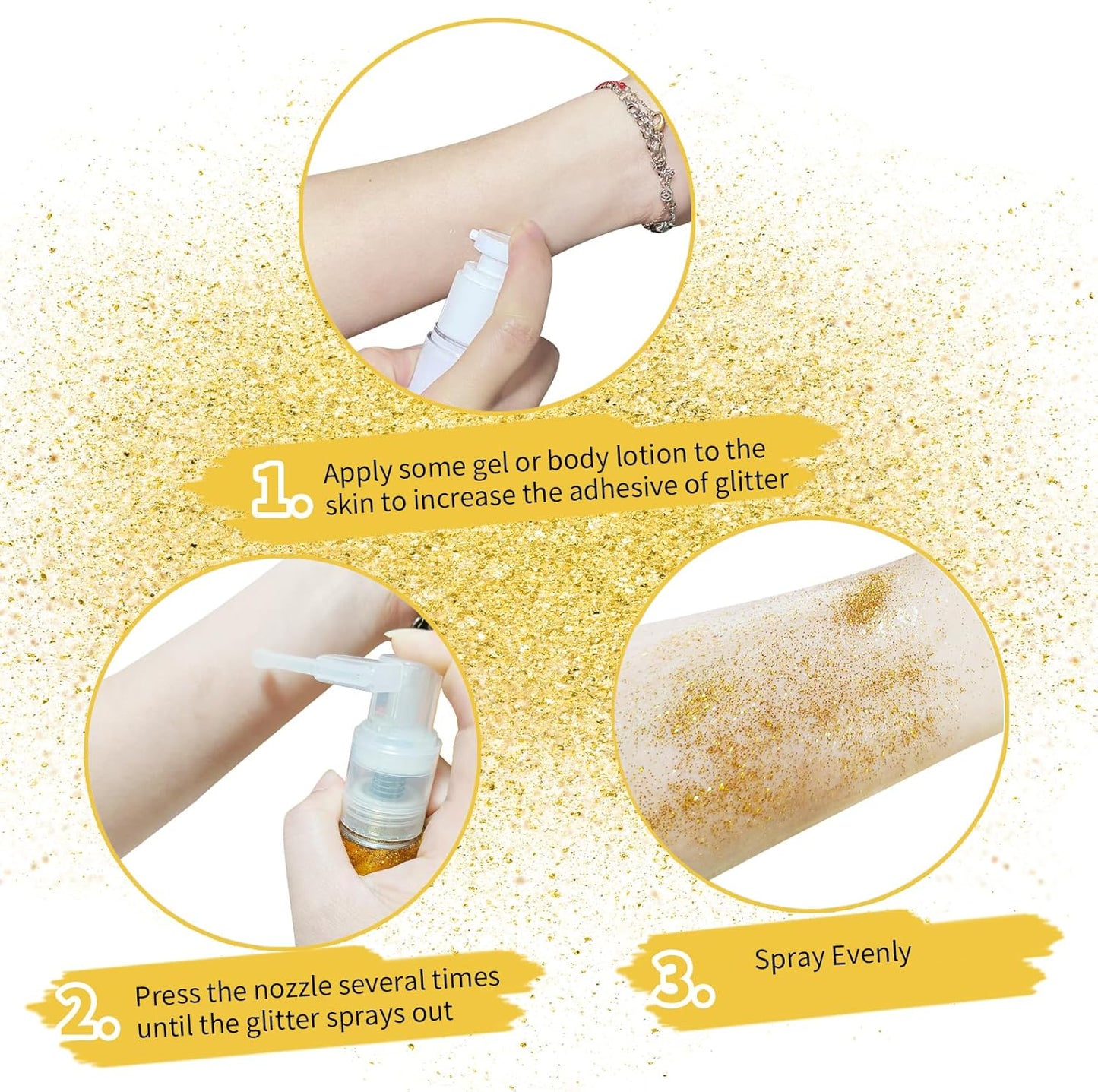 MEICOLY Gold Hair and Body Glitter Spray,25g/0.88OZ,Shinny Sparkle Glitter Spray for Clothes,Loose Shimmer Hairspray for Festival Rave Makeup/Stage Performance,Lightweight