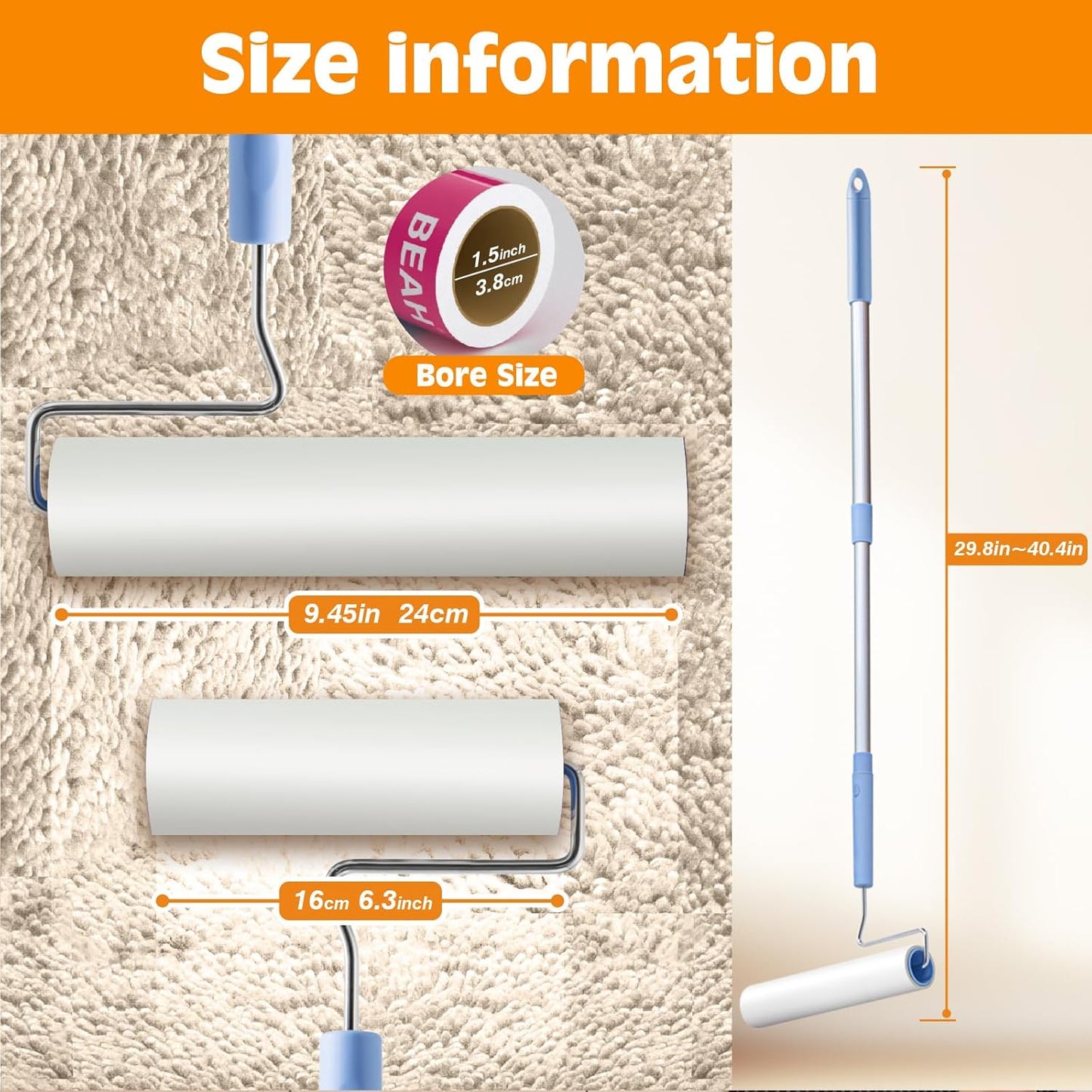 Large Lint Rollers for Pet Hair Extra Sticky,9.45''/6.3"Pet Hair Removal Tool Roller for Dog Cat Hair,450 Sheets/5 Refills,Detachable Telescoping Extension Lint Remover Brush for Clothes,Couch,Carpets