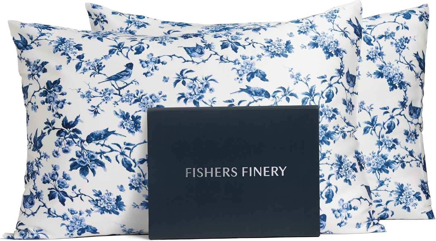 Fishers Finery 25mm 100% Pure Mulberry Silk Pillowcase 2 Pack (Tea Cup Print, Queen)