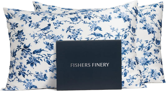 Fishers Finery 25mm 100% Pure Mulberry Silk Pillowcase 2 Pack (Tea Cup Print, Queen)
