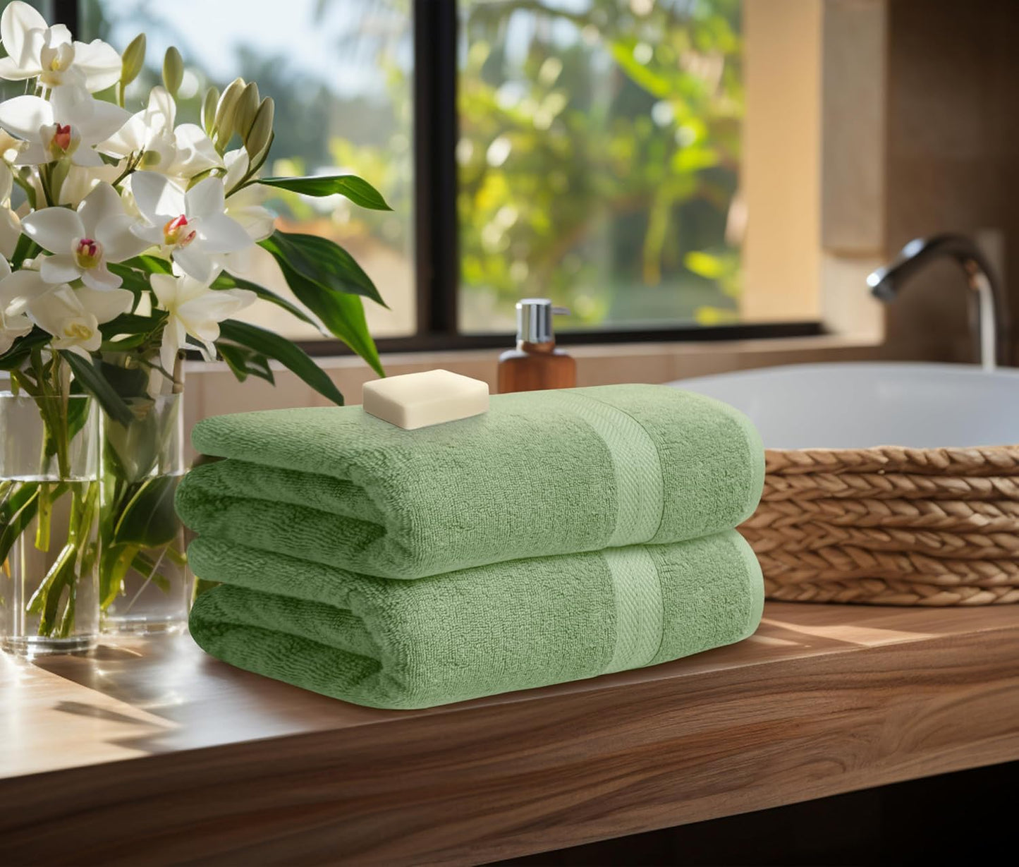 Avalon Towels Green Bath Towels Set of 4 pcs (27x54 inches), 100% Cotton Towel Absorbent and Quick Dry Green Bath Towels for Bathroom, Super Soft and Perfect for Daily Use