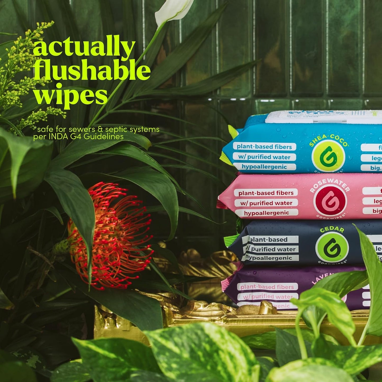 goodwipes Flushable Butt Wipes - Vitamin E & Aloe - Sewer & Septic Safe - Extra Large Adult Wet Wipes For Women & Men - Bathroom Essentials - Cedar, 418 Count (8 Packs + 1 Travel)