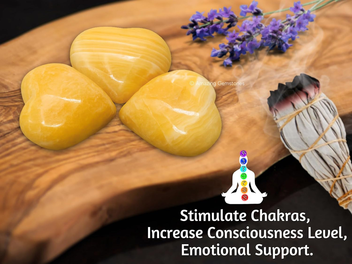 Amazing Gemstone Yellow Calcite Crystal Heart Palm Stone - Pocket Massage Worry Stone for Natural Body Chakra Balancing, Reiki Healing and Crystal Grid