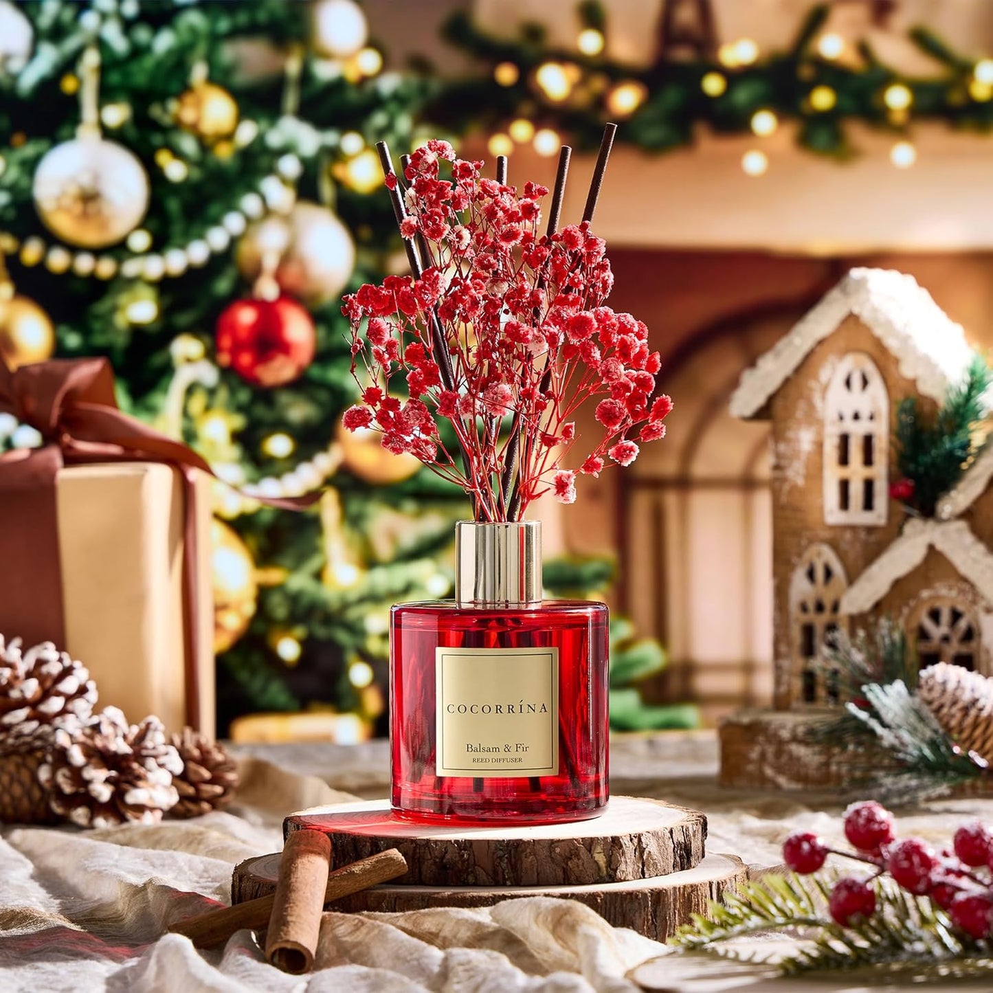 COCORRÍNA Reed Diffuser - Balsam & Fir 6.7 Fl.oz Diffuser with 8 Sticks Home Fragrance Christmas Reed Diffuser for Bathroom Shelf Decor Home Decor
