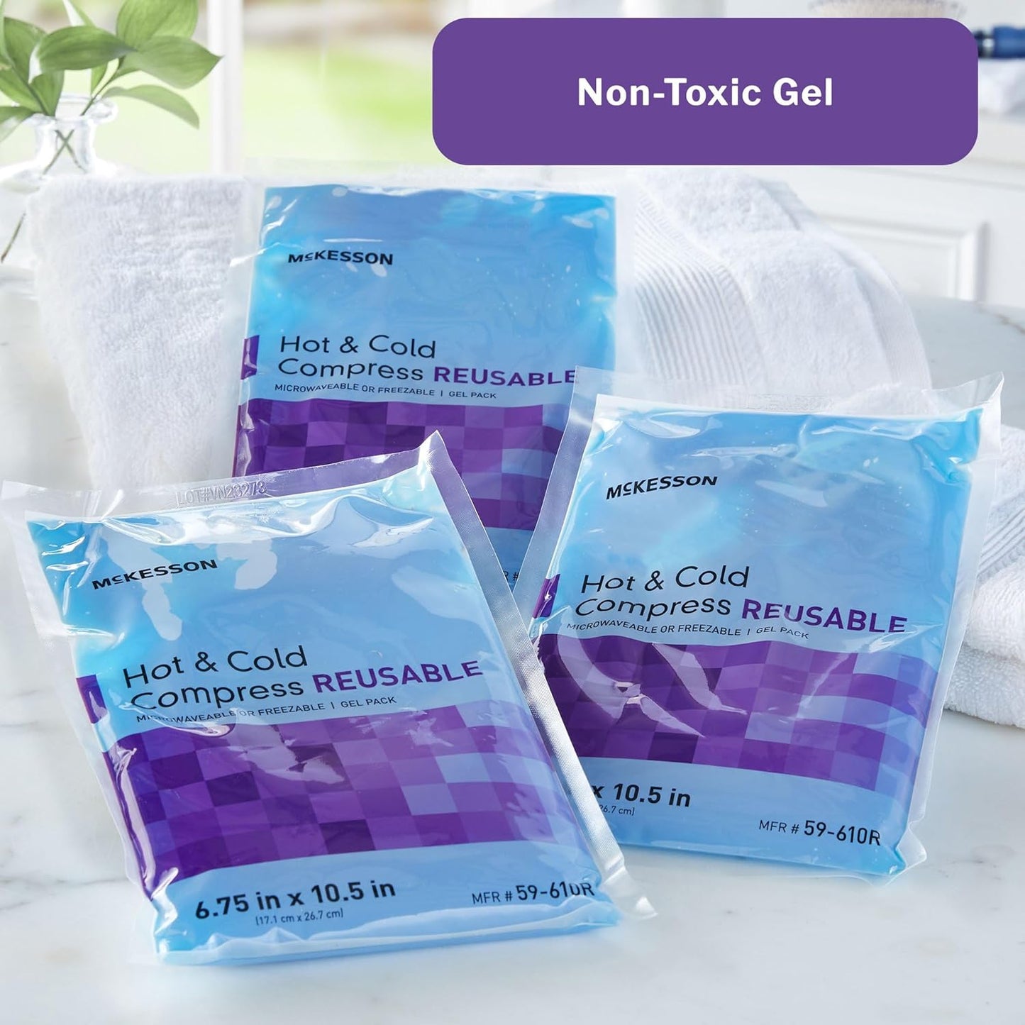 McKesson Cold and Hot Compress Reusable [24 Pack] Gel Ice Hot Packs for Injuries, 6.75 in x 10.5 in