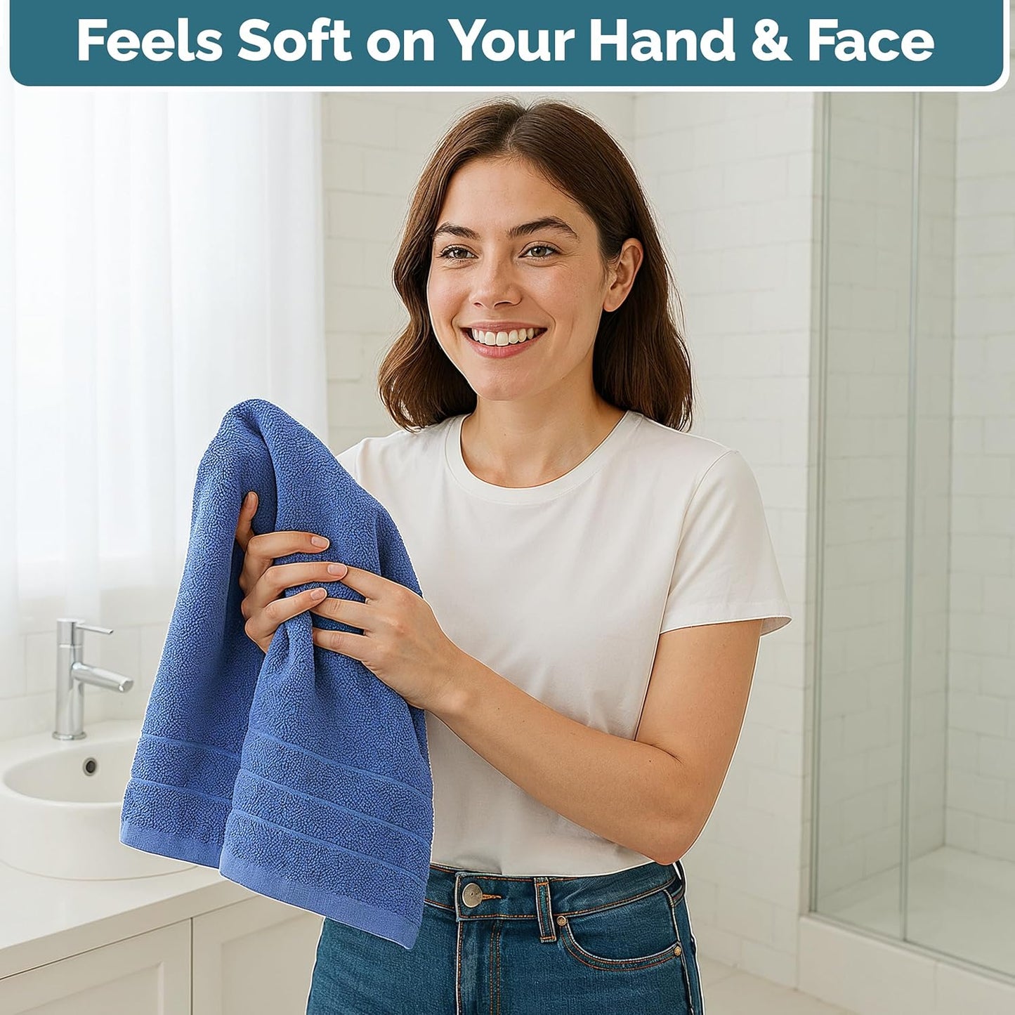 Casa Platino 100% Cotton Hand Towels for Bathroom Set of 6 (16"x28") - Spa & Hotel Quality - Ring Spun - Quick Dry, Soft & Absorbent Bath Hand Towel 6 Pack - Suitable for All Skin Type - Cerulean Blue