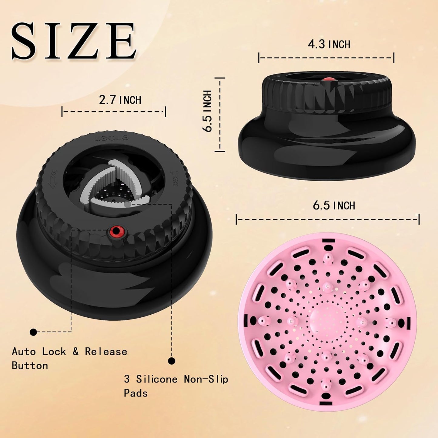 Universal Portable Blow Dryer Diffuser for Curly and Natural Wavy Hair, Hair Dryer Diffuser for Curly and Natural Wavy Hair (Black&Pink)