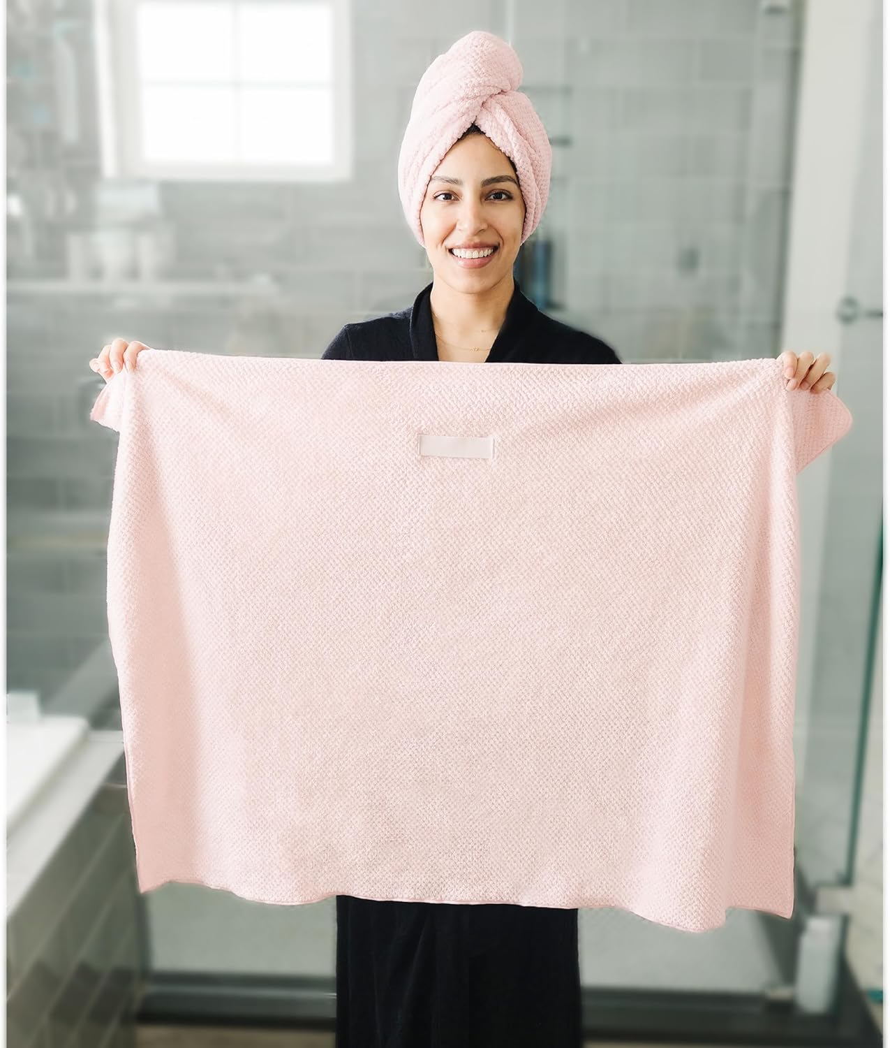 2 Packs Large Microfiber Hair Towels for Women, Super Absorbent & Quick Dry Hair Towel Wrap for Curly Long & Short Hair- Anti-Frizz Hair Turbans for Wet Hair（Coral Pink & Pink） - 27.5''*39.4''