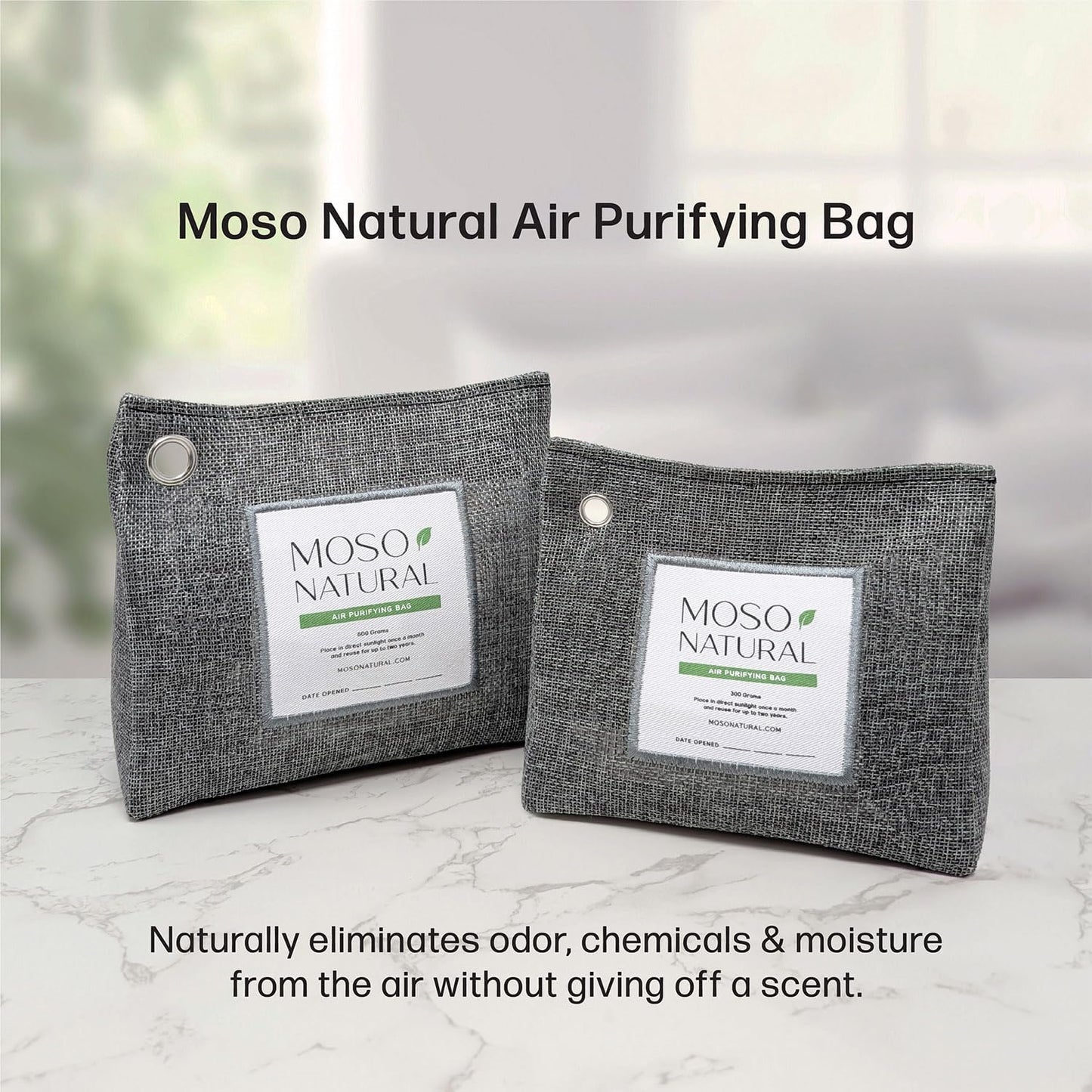 Moso Natural Air Purifying Bag 300g (10.58oz) Premium Bamboo Charcoal Odor Absorber for Home & Pet | Closet Odor Eliminator & Small Room Deodorizer | Charcoal Bags Last 2 Years | Unscented (3 Pack)