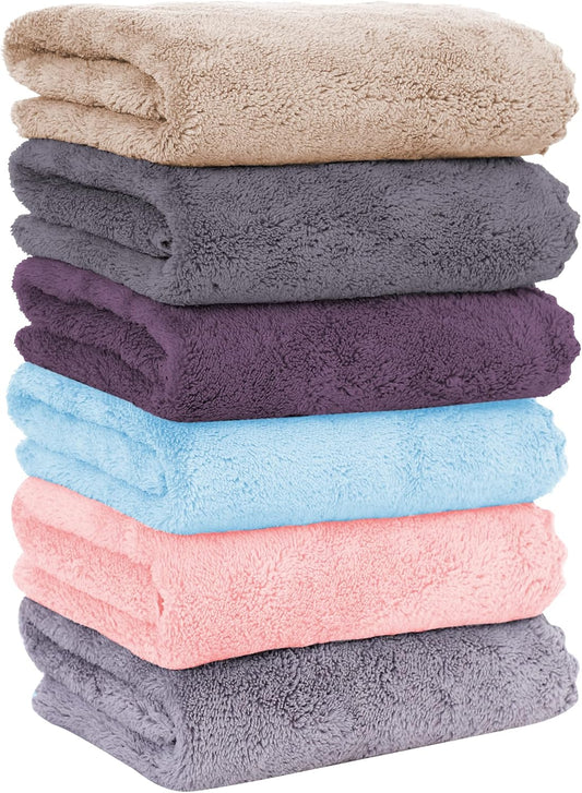 MOONQUEEN 6 Pack Premium Hand Towels - Quick Drying - Microfiber Coral Velvet Highly Absorbent Towels - Multipurpose Use as Hotel, Bathroom, Shower, Spa, Hand Towel 16 x 28 inches (Multicolor)