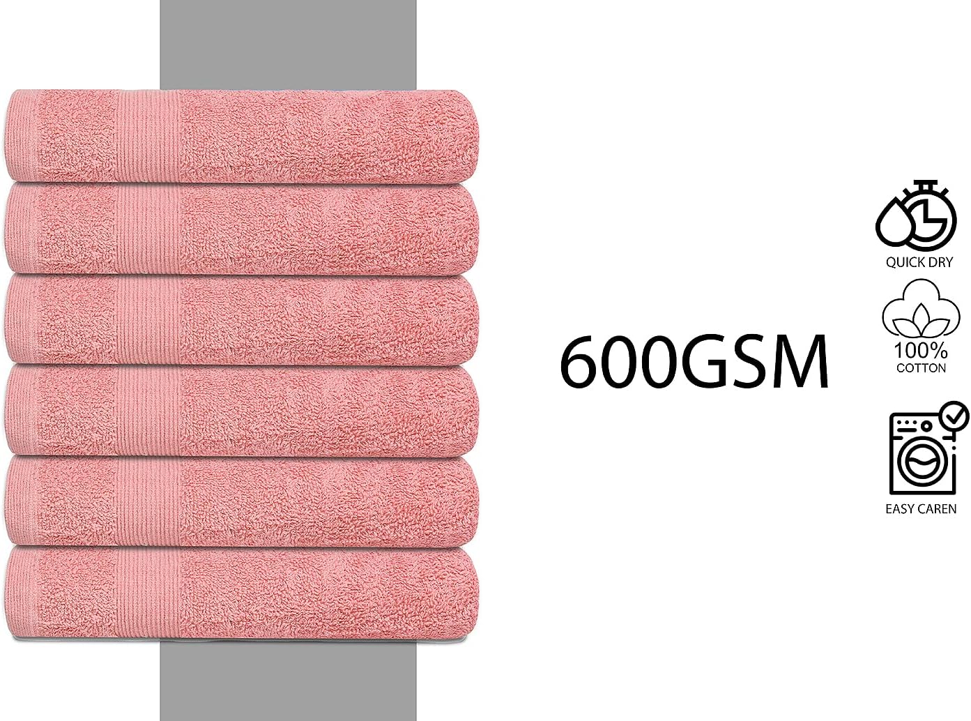 Premium Hand Towels Pack of 6 (16" x 30”) 100% Combed Ring Spun Cotton | Highly Absorbent Hand Towels Set | Ultra Soft for Home, Gym & Spa (Pink)