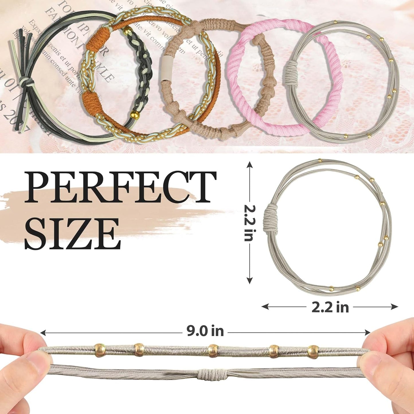20PCS Boho Hair Ties Bracelet for Women and Girls, Elastic No-Damage Cute Bands for Thick or Thin Hair and Ponytails, All-Day Hold Hair Accessories (Set 7)