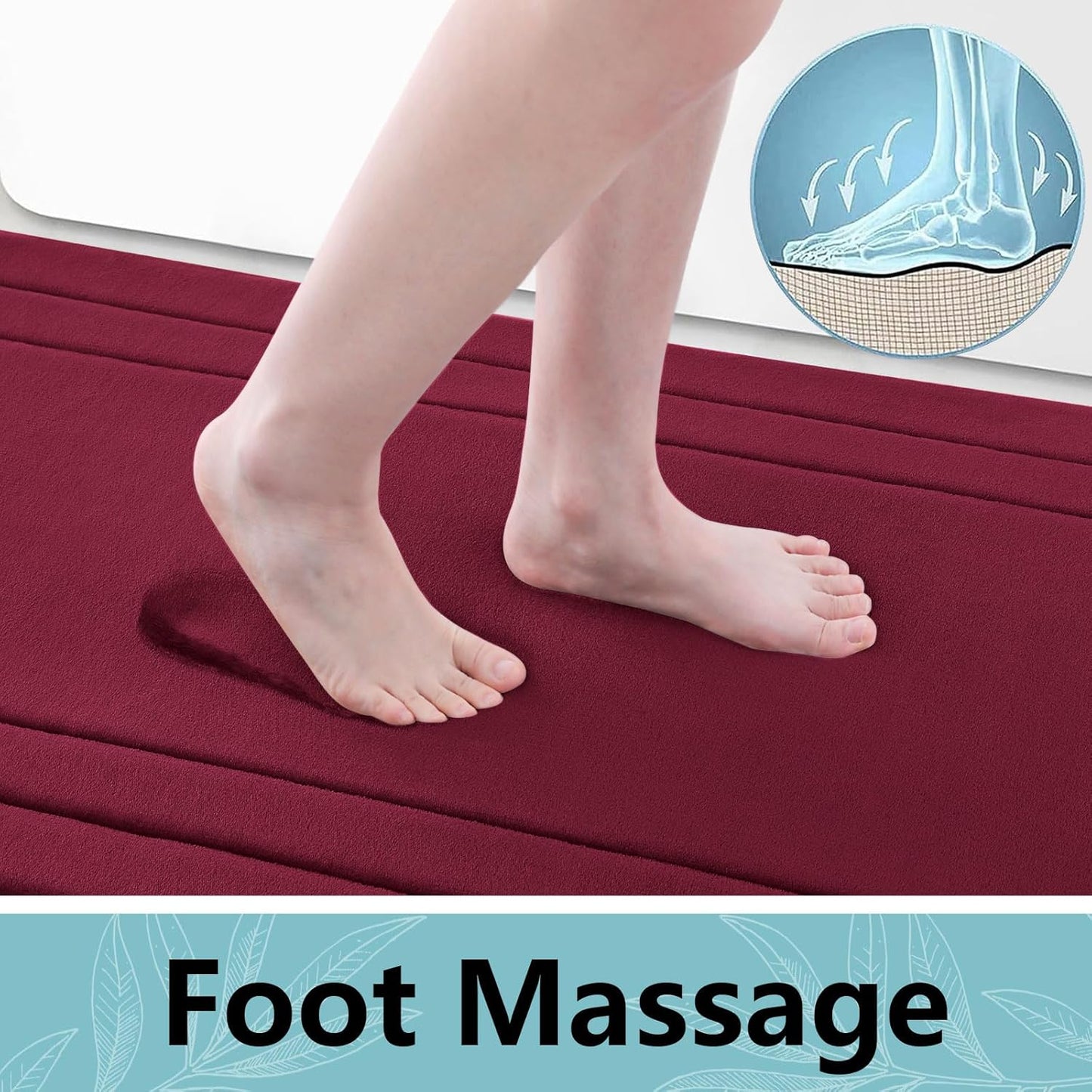 Arotive Memory Foam Bathroom Rug Mat 24x16, Ultra Soft and Absorbent Bath Mat, Machine Wash Dry, Comfortable Bath Rug Carpet for Bathroom Floor, Tub and Shower, Burgundy