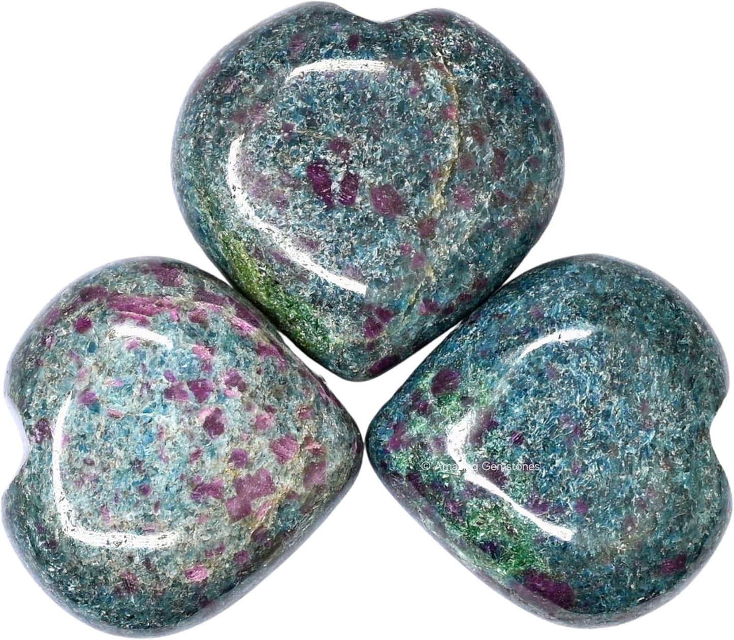 Amazing Gemstone Ruby Kyanite Crystal Heart Palm Stone - Pocket Massage Worry Stone for Natural Body Chakra Balancing, Reiki Healing and Crystal Grid