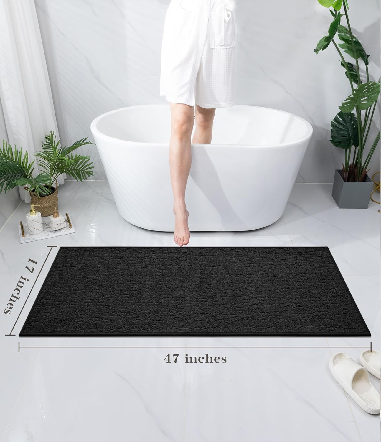 chakme Bathroom Rugs Mat 47x17, Ultra Thin Non Slip Bath Mat Quick Dry Absorbent Bath Mat for Bathroom Floor, (Black, 47"x17")