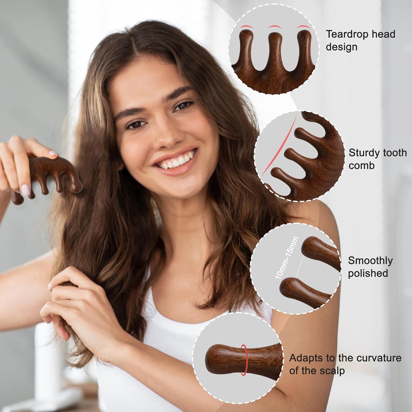 Scalp Massager Loc Comb, 2 Pcs Handmade Sandalwood Wide Tooth Comb for Hair Growth, Wooden Meridians Massager for Head, Hand, Face, Shoulder, Neck, Breast