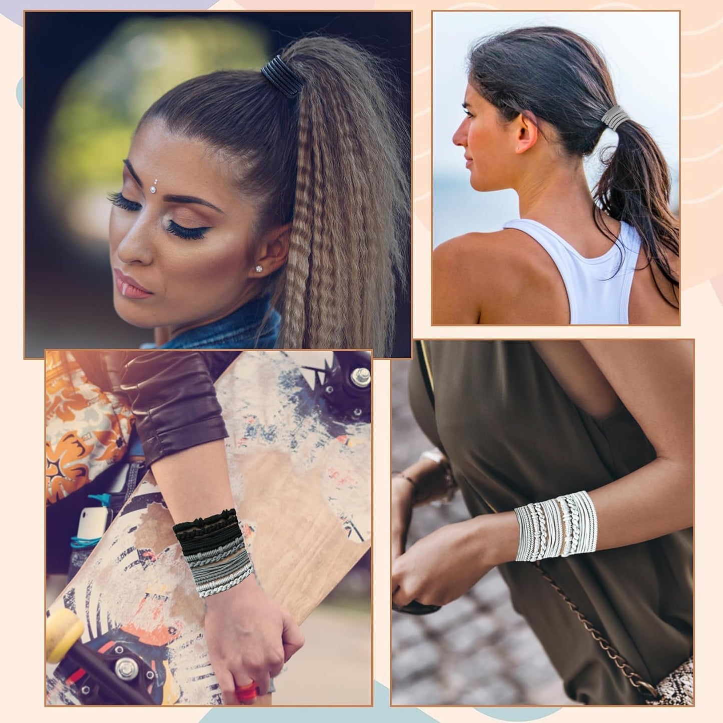20PCS Boho Hair Accessories, Elastic No-Damage Hair Ties, Cute Bracelets for Women and Girls - All Day Hold for Thick, Thin Hair, and Ponytails