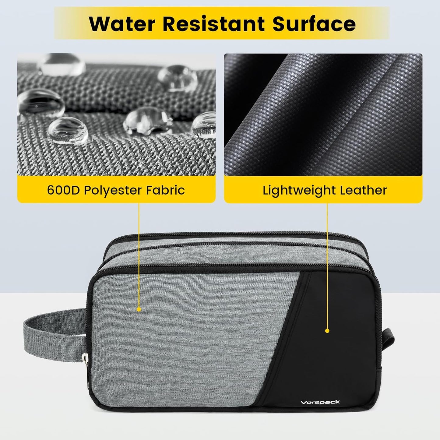 Vorspack Travel Toiletry Bag - Toiletry Bag for Men Water Resistant Skincare Bag for Bathroom Toiletries Accessories Gifts - Grey
