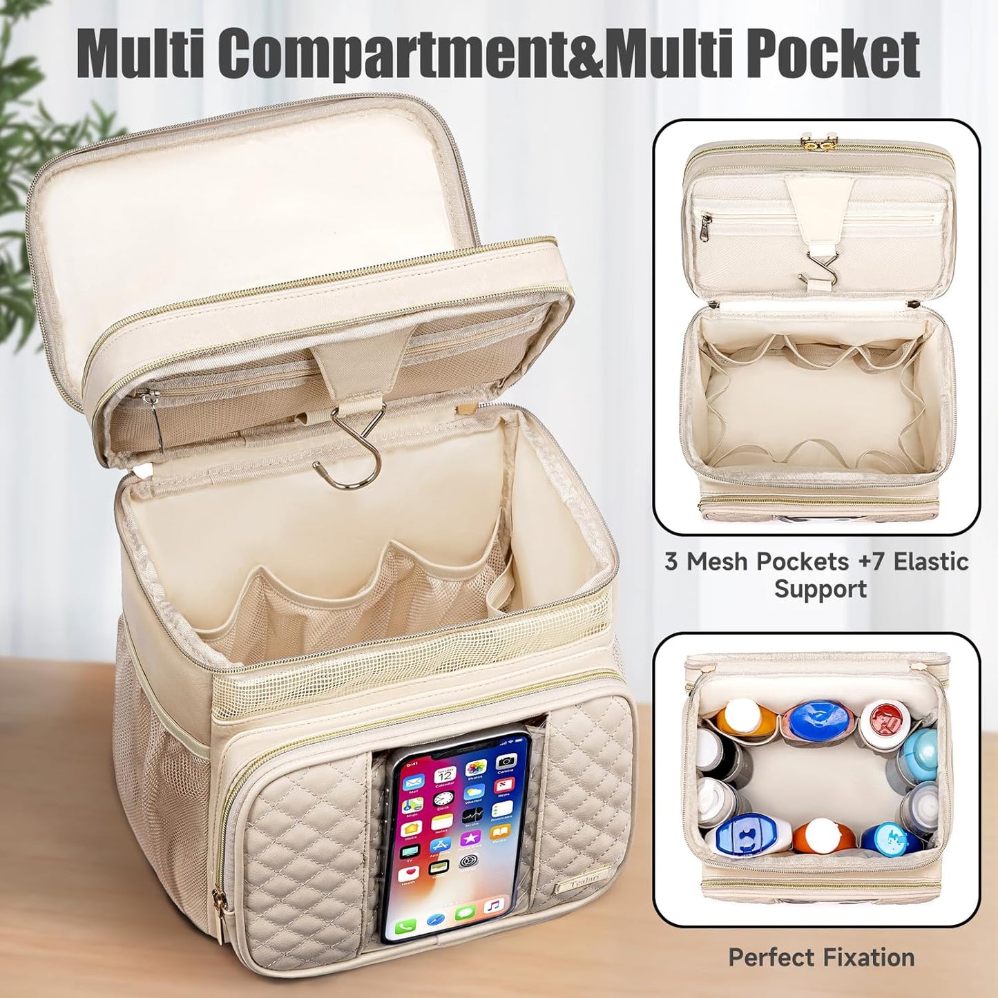 Large Leather Toiletry Bag for Women Men,Bathroom Bag,Water Resistant Portable Shower Caddy for College Dorm,Hanging Toiletry Bags for Traveling,Gym Camping Cruise Ship Travel Essentials Shower Bag