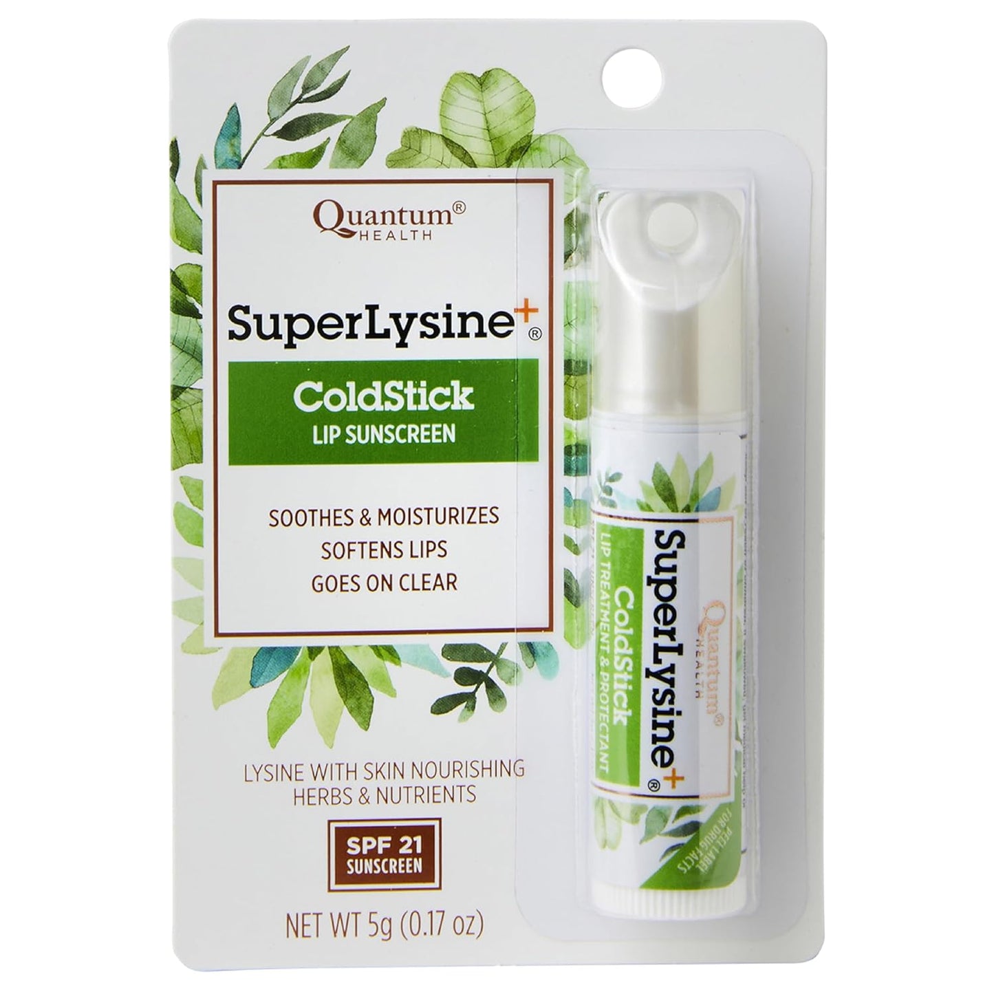 Quantum Health SuperLysine+ Colds tick Lip Sunscreen - Lysine Herbs & Nutrients Soothe & Moisturize Lips - Softens & Protects from the Sun - SPF 21 - Clear - 0.17 Ounce