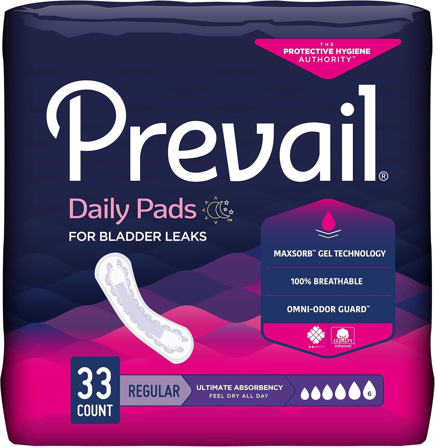 Prevail Ultimate Absorbency Incontinence Bladder Control Pads for Women, Regular Length, 33 Count