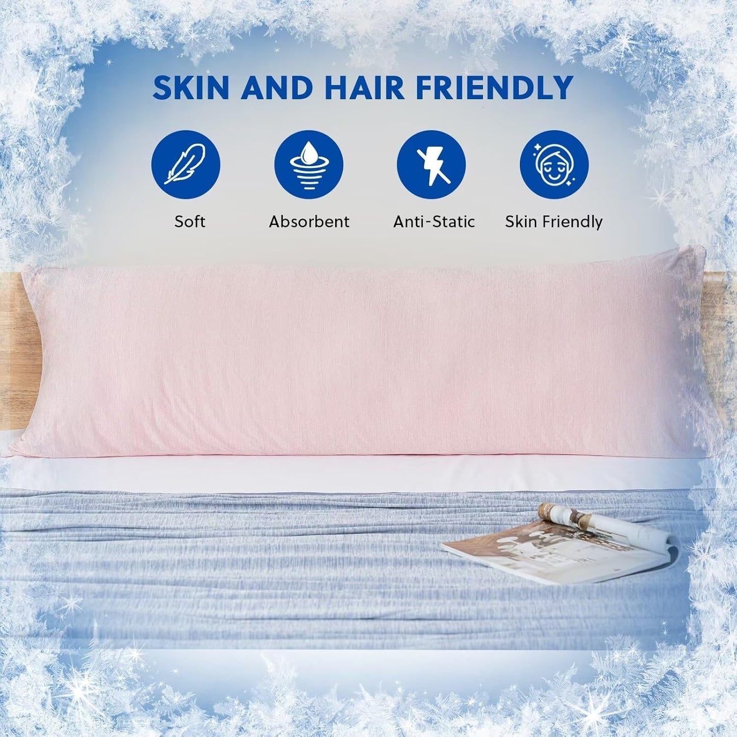 HOMFINE Cooling Pillowcase Body Size - Double Side Q-Max 0.439 Cooling Fiber for Pillow Protector, Breathable Long Cold Pillow Cover for Hot Sleeper Night Sweat, Hidden Zipper, 1 Pack (20"x54", Pink)