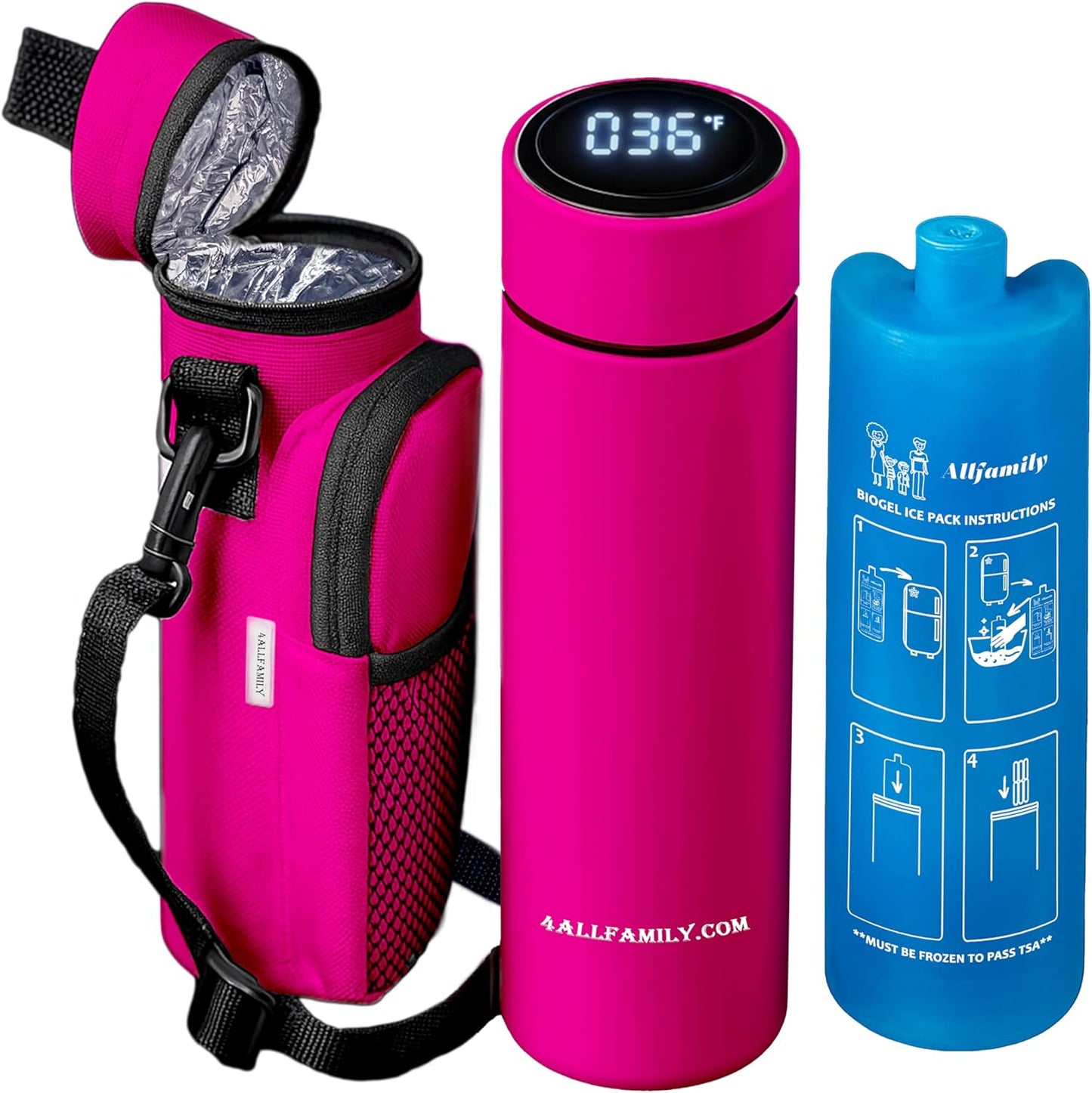 4ALLFAMILY Insulin Pens Cooler Travel CASE Medicine Cooler Box EpiPen Carry Medical Bag TSA Approved Diabetic Travel case with Biogel Ice Pack (Medium) (Medium Pro Pink)