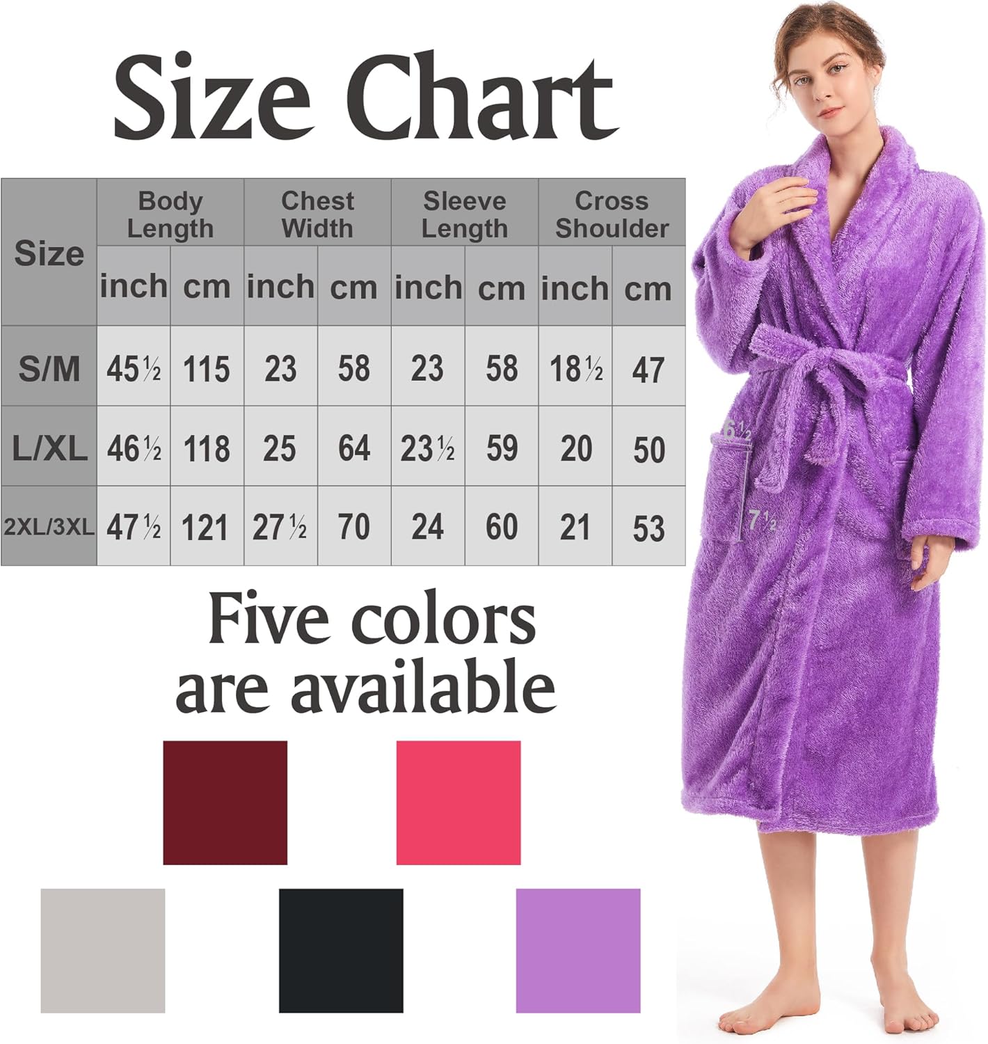 Inner Wish Womens Plush Fleece Robe, Cozy Warm Bathrobe Fuzzy Female Spa Robe With Pockets