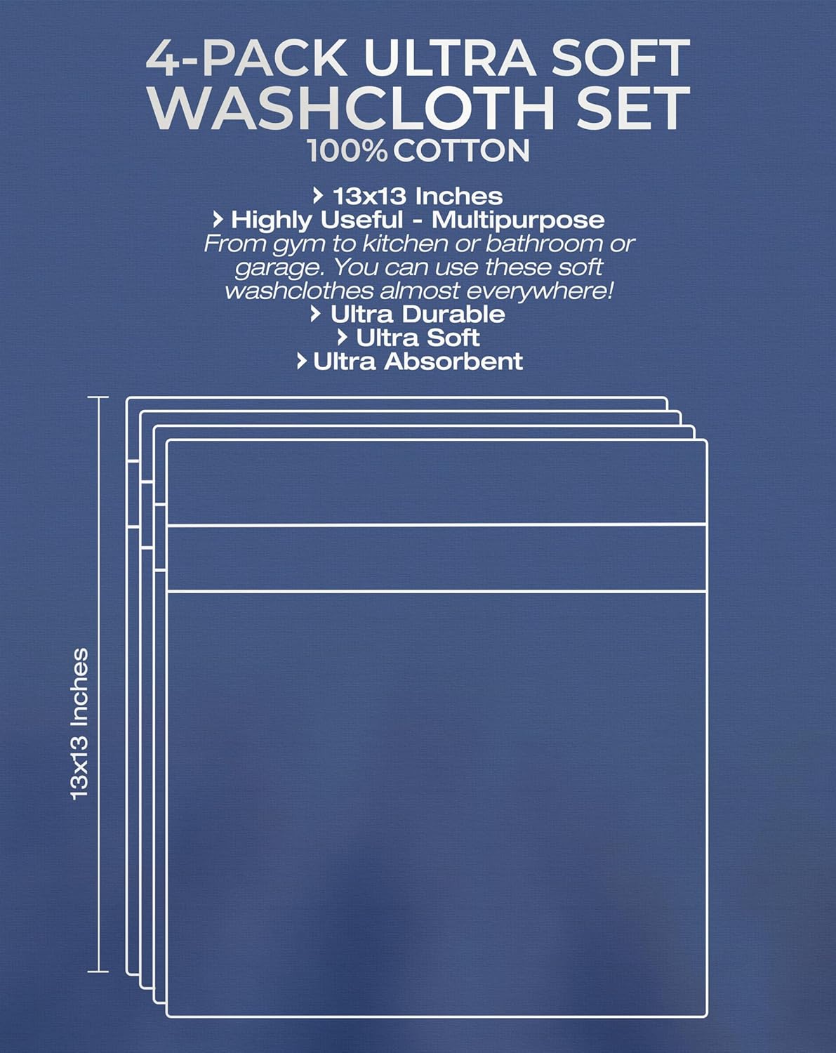 American Veteran Towel, 100% Cotton Turkish Washcloths for Bathroom Essentials 4 Pack, Soft Absorbent Wash Cloths Quick Drying Small Towels Washrags, Aqua Blue