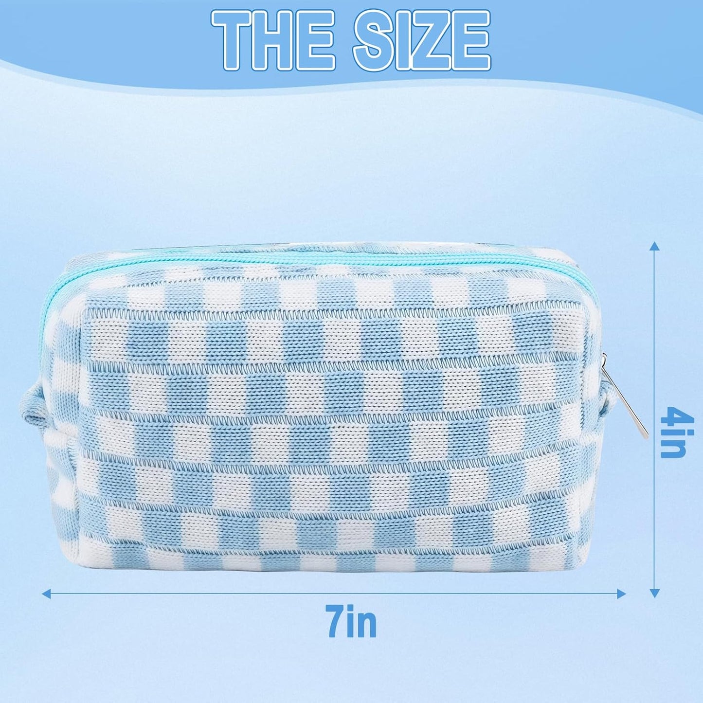 ZLFSRQ 6Pcs Checkered Pencil Case Cute Pencil Pouch for Teens Checkered Makeup Bag Blue Medium Travel Cosmetic Bag Makeup Pouch for Purse Aesthetic Trendy Zipper Toiletry Bags Organizer