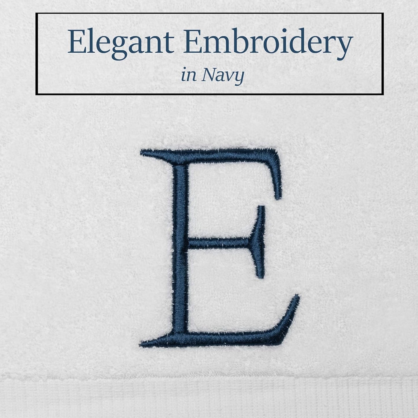 Monogrammed Hand Towels for Bathroom - Luxury Hotel Quality Personalized Initial Decorative Embroidered Bath Towel for Powder Room, Spa - GOTS Organic Certified - Set of 2 Navy Letter E