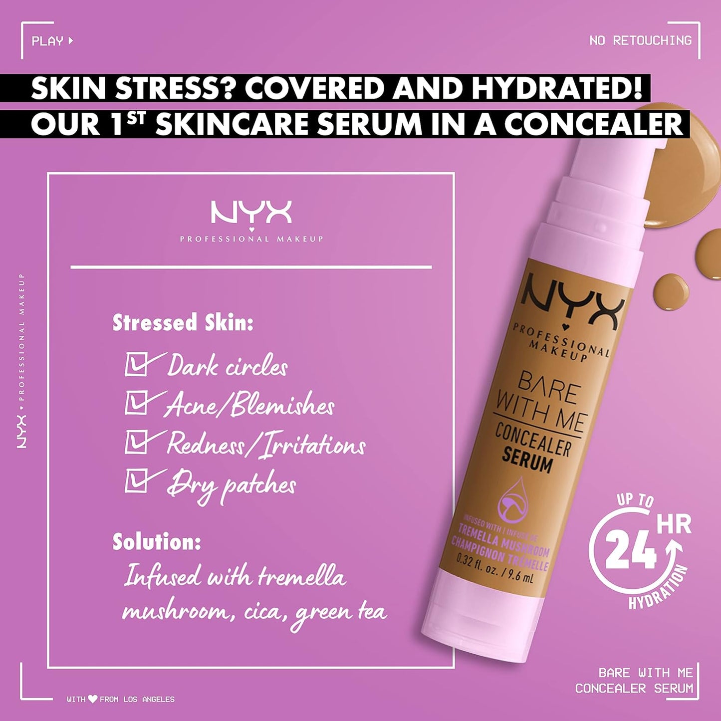 NYX PROFESSIONAL MAKEUP Bare With Me Concealer Serum, Up To 24Hr Hydration - Medium Vanilla