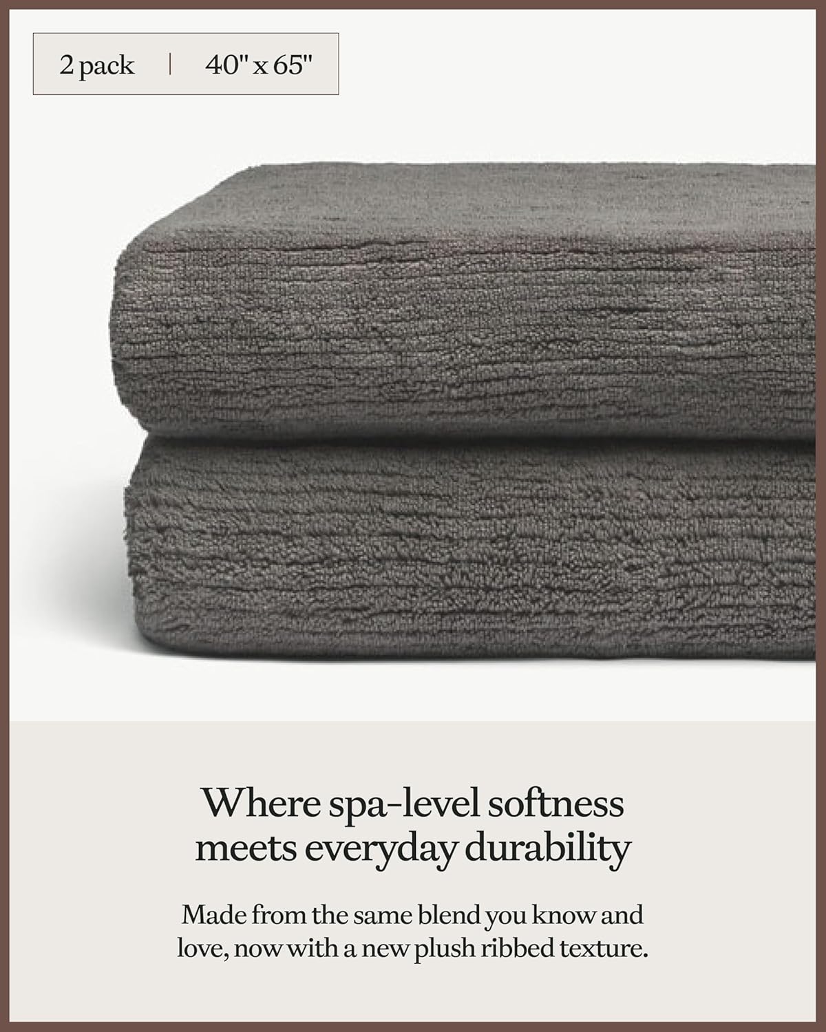 Cozy Earth Ribbed Bath Sheet Set - 60% Cotton 40% Viscose from Bamboo Bath Sheets - Soft & Absorbent Textured Ribbed Pattern - 2 Pack Charcoal
