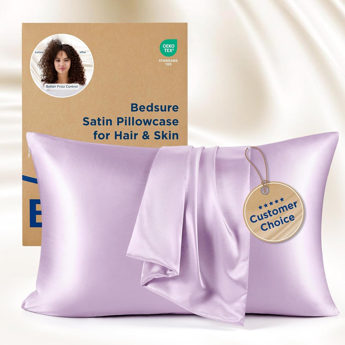 Bedsure King Size Satin Pillowcase Set of 2 - Lavender Silky Pillow Cases for Hair and Skin with Envelope Closure, Similar to Silk Pillow Cases, Gifts for Women Men, 20x36 Inches, 2pcs
