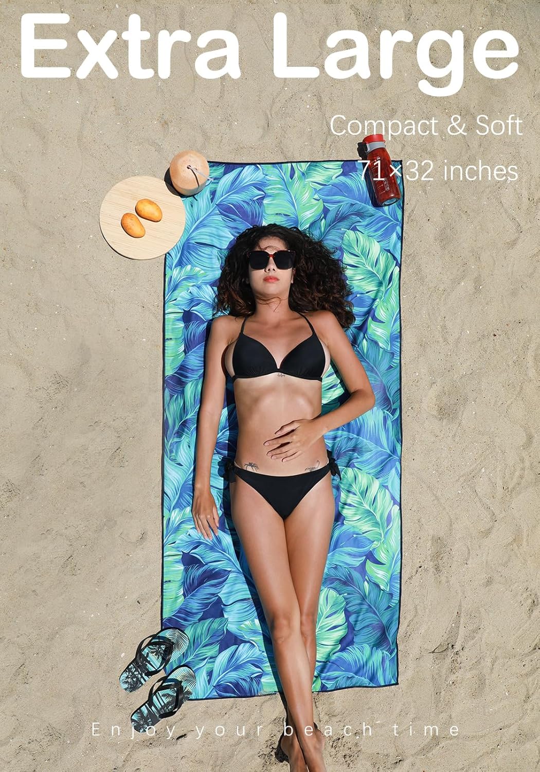 2 Pack Microfiber Thin Lightweight Beach Towel Sand Free Quick Dry Absorbent Compact Towels for Swimming Pool Camping Beach Accessories Large Easy Pack Travel Things for Vacation Essentials Adult Gift