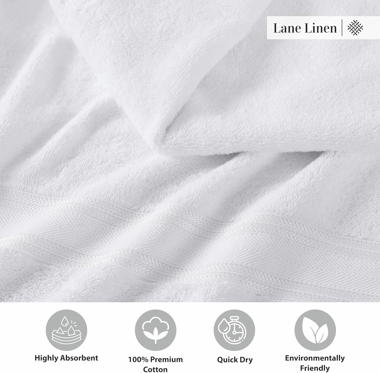 LANE LINEN 100% Cotton 4 Pack Bath Towels (30"x60") - Zero Twist, Cotton - Large Towels for Bathroom - Quick Drying, Highly Soft & Absorbent Shower Towel Set - Hotel & Spa Quality - White Towel Set