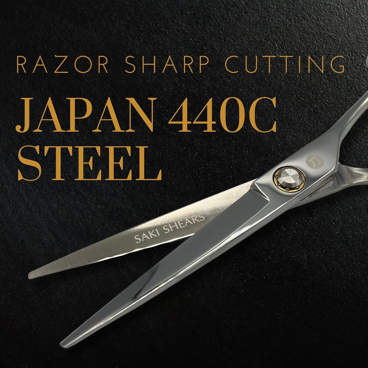Professional Hair Cutting Scissors - 6 Inches - Convex Blade - Japanese 440C Stainless Steel - For Wet or Dry Cutting - Saki Shears Musashi For Hairdressers and Barbers