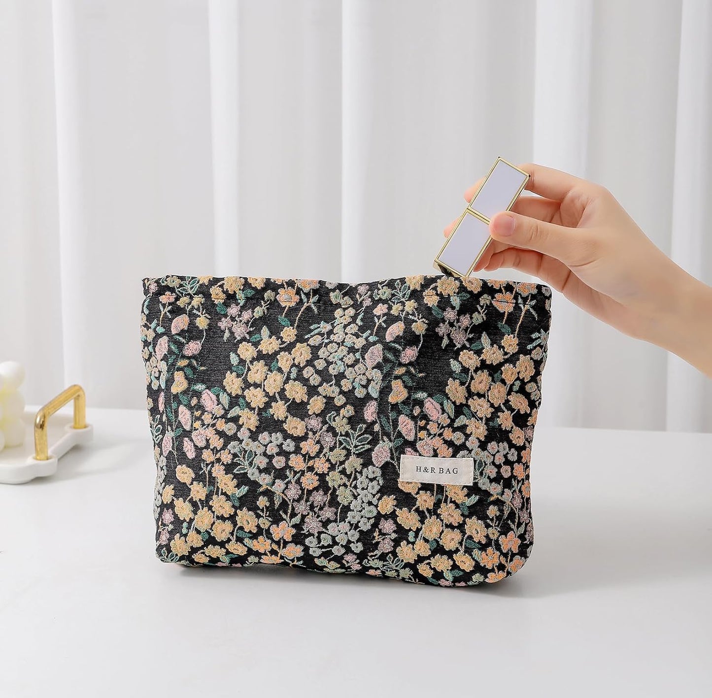 2 Pcs Makeup Bags, Large Cosmetic Bag Travel Toiletry Bag Organizer for Women, Embroidery Craft, Floral Makeup Bag Small Cosmetic Pouch Purse with Zipper Gifts for Girls Teen