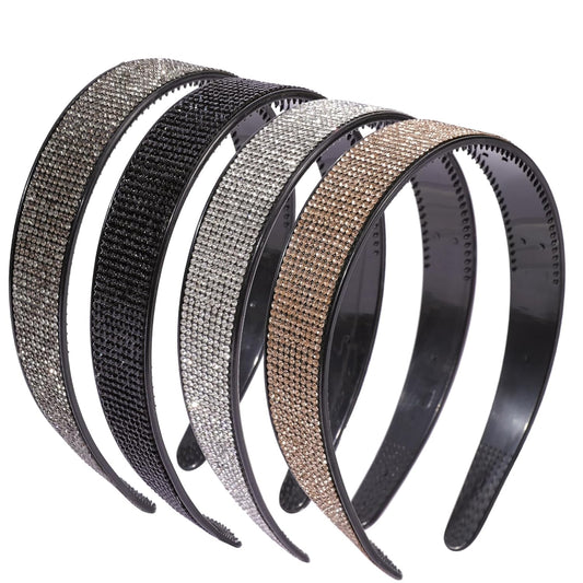 Rhinestone Headbands for Women Girls,4PCS Sparkly Crystal Headband Non Slip,Solid Rhinestone Hair Hoop Tooth Hair Bands,Comfortable Daily Prom Party Head Accessories