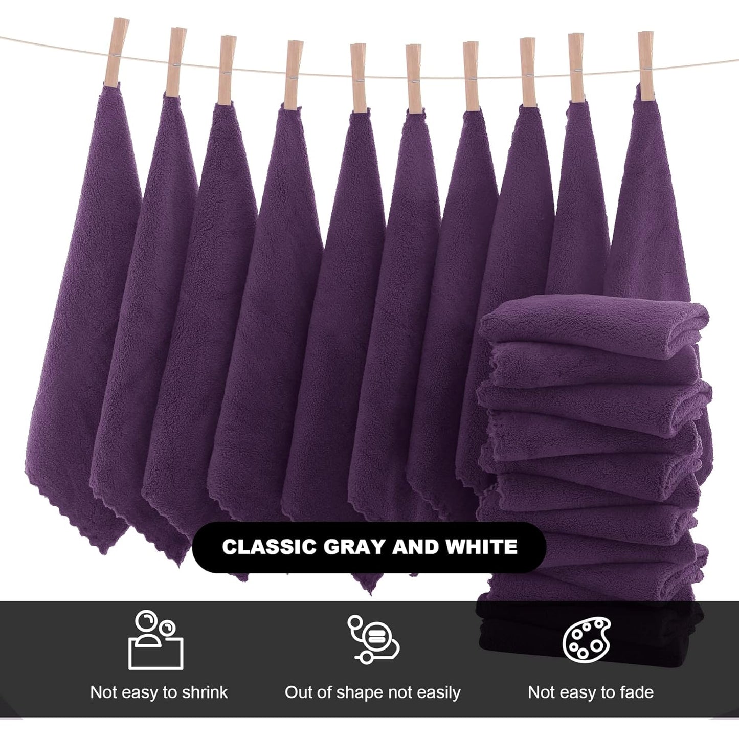 MOONQUEEN Microfiber Facial Cloths Fast Drying Washcloth 12 Pack - Premium Soft Makeup Remover Cloths - Grape Purple