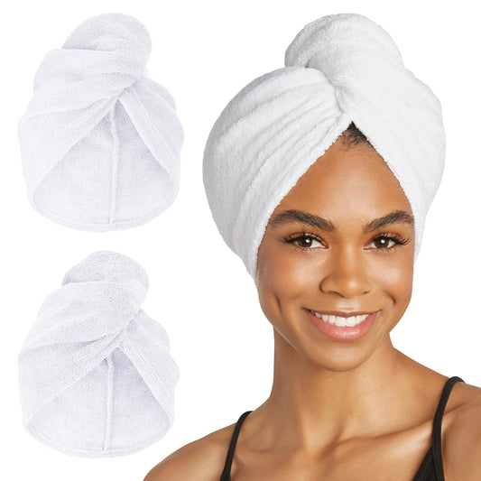 Turbie Twist 2-Pack Extra Long Microfiber Hair Towel for Beauty, Travel, Gifting - Hair Wrap Turban for Long & Thick Hair - Premium Personal Care - White & White