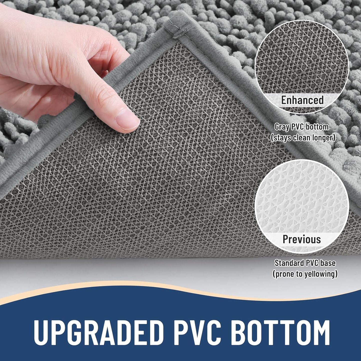 Arotive Luxury Chenille Toilet Rugs U-Shaped, Extra Soft Thick Absorbent Bathroom Mat, Non-Slip Shaggy Plush Contour Rugs, Machine Wash Dry Bath Mat for Toilet Base, 24x24, Grey