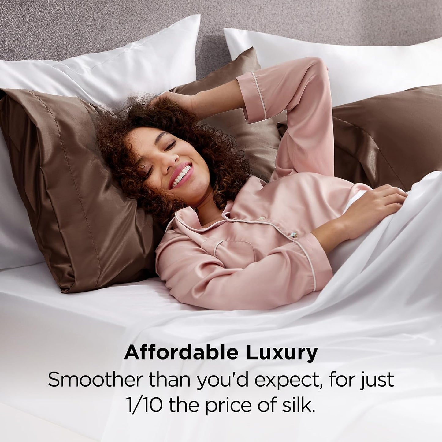 Bedsure Satin Pillowcases, Similar to Silk Pillow Cases Queen Size Set of 2, Pillow Case for Sleeping Women with Envelope Closure, Gifts for Women Men, Beaver Fur, 20x30 Inches, 2pcs