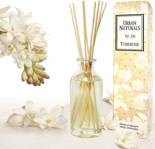 Urban Naturals Tuberose Fragrance Oil Reed Diffuser | Exotic Tuberose and Fragrant Orange Blossom | Floral Room Freshener with Reeds | Vegan. Made in The USA